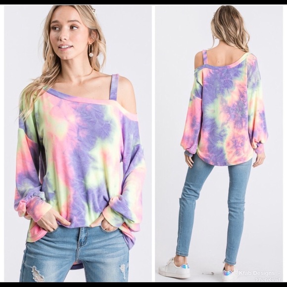 NEW! Tie-Dye Super Soft Open Shoulder Top - Picture 7 of 8